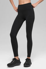 Seamless High-Waist Two Tone Rib Legging - Black