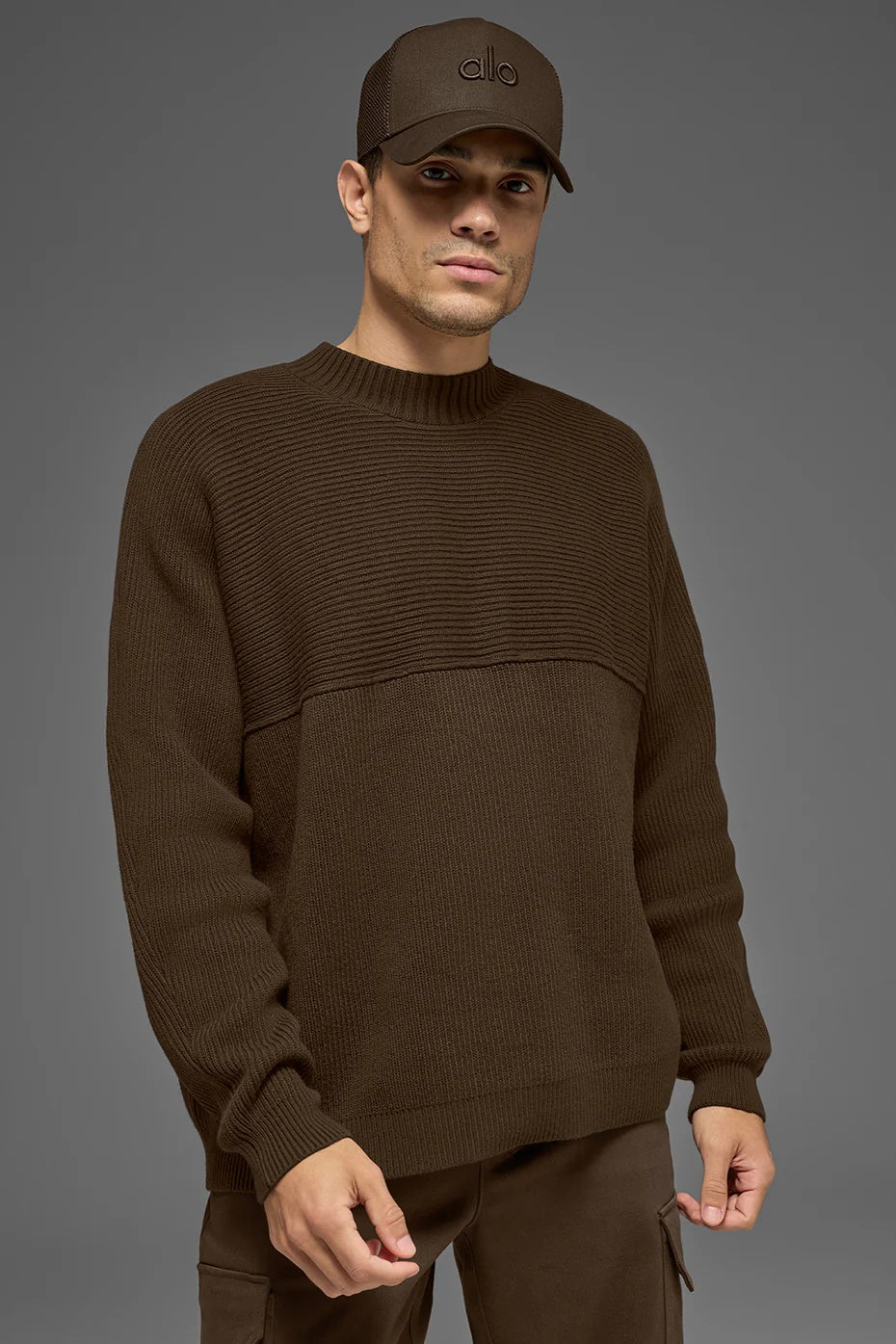 Domain Shift Rib Knit Sweater Crew - Espresso