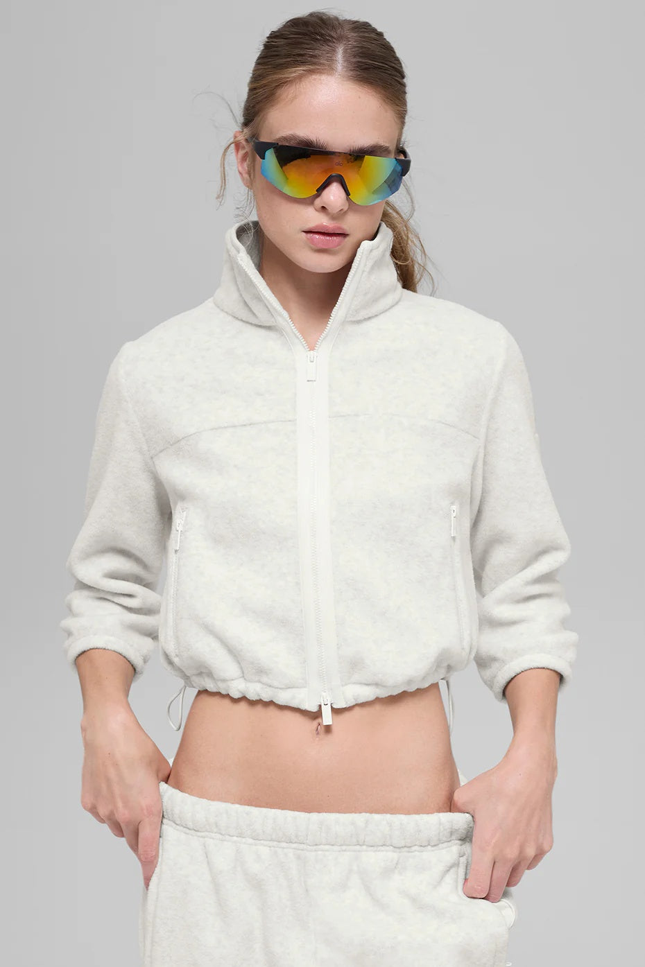 Polar Fleece Retreat Cropped Jacket - White Heather Grey