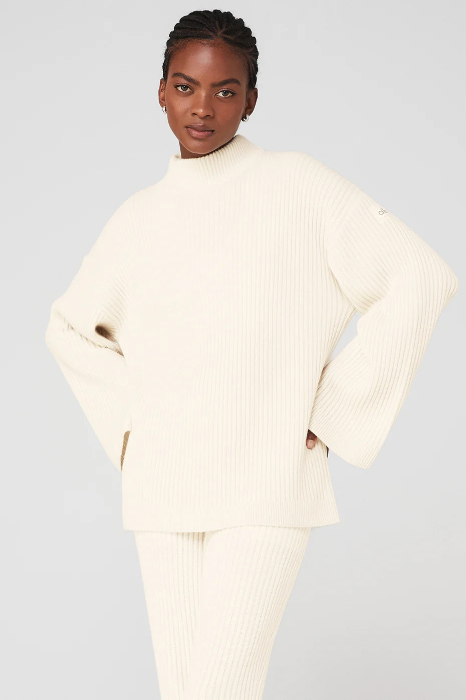 Cashmere Ribbed Winter Dream Mock Neck Coverup - Ivory