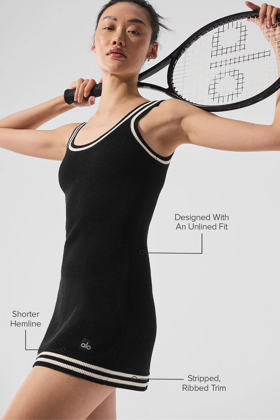 Tennis Club Sweater Knit Dress - Black/Ivory