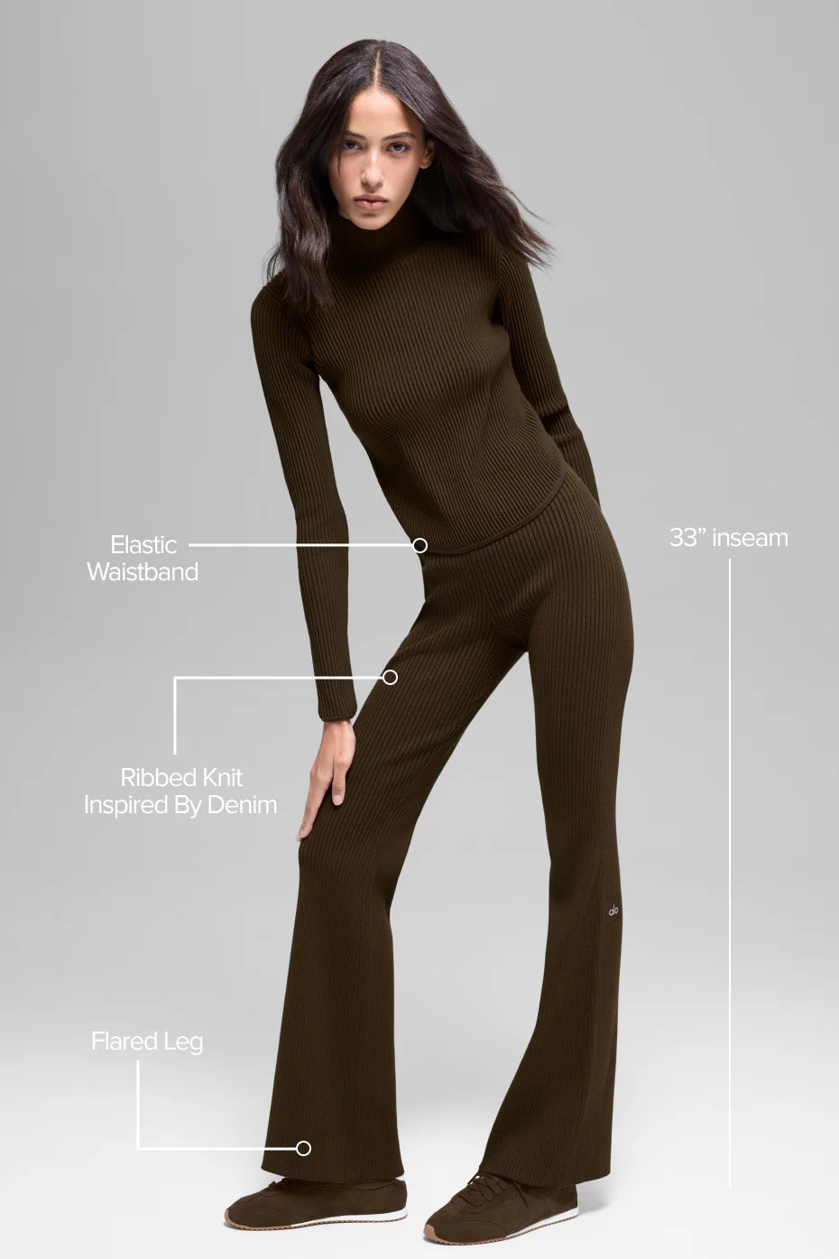 Denim Knit High-Waist Flare Pant - Espresso/Black