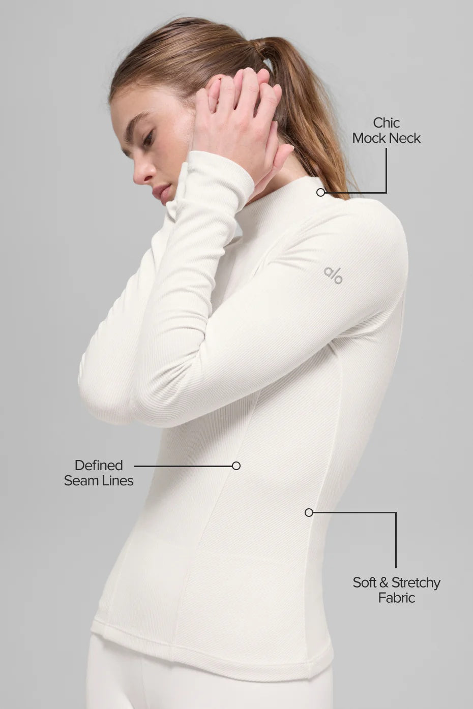 Ribbed Mesmerize Mock Neck Long Sleeve - Ivory
