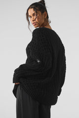Cable Knit Crew Neck Sweater - Black