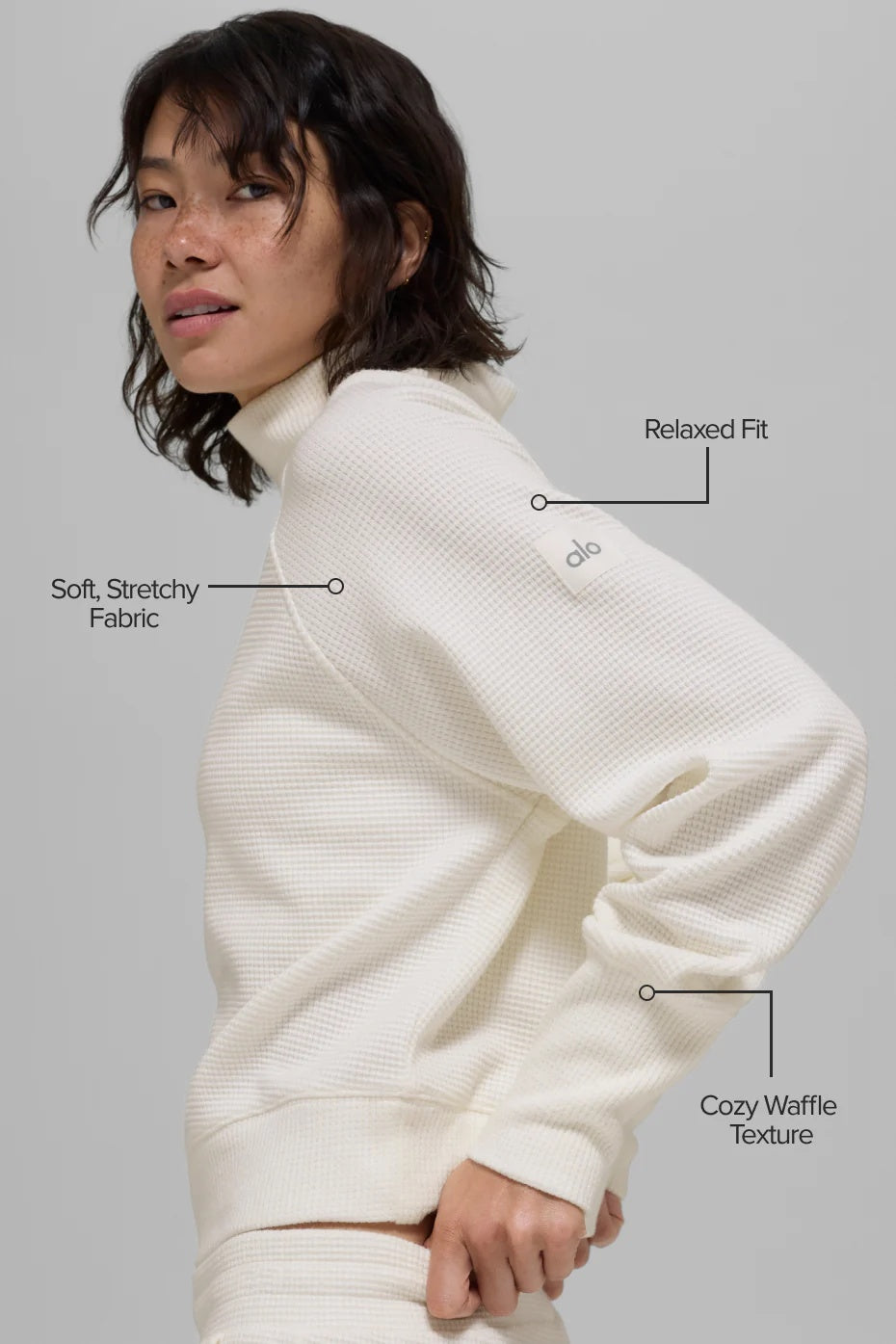 Waffle Weekend Escape Mock Neck Long Sleeve - Ivory
