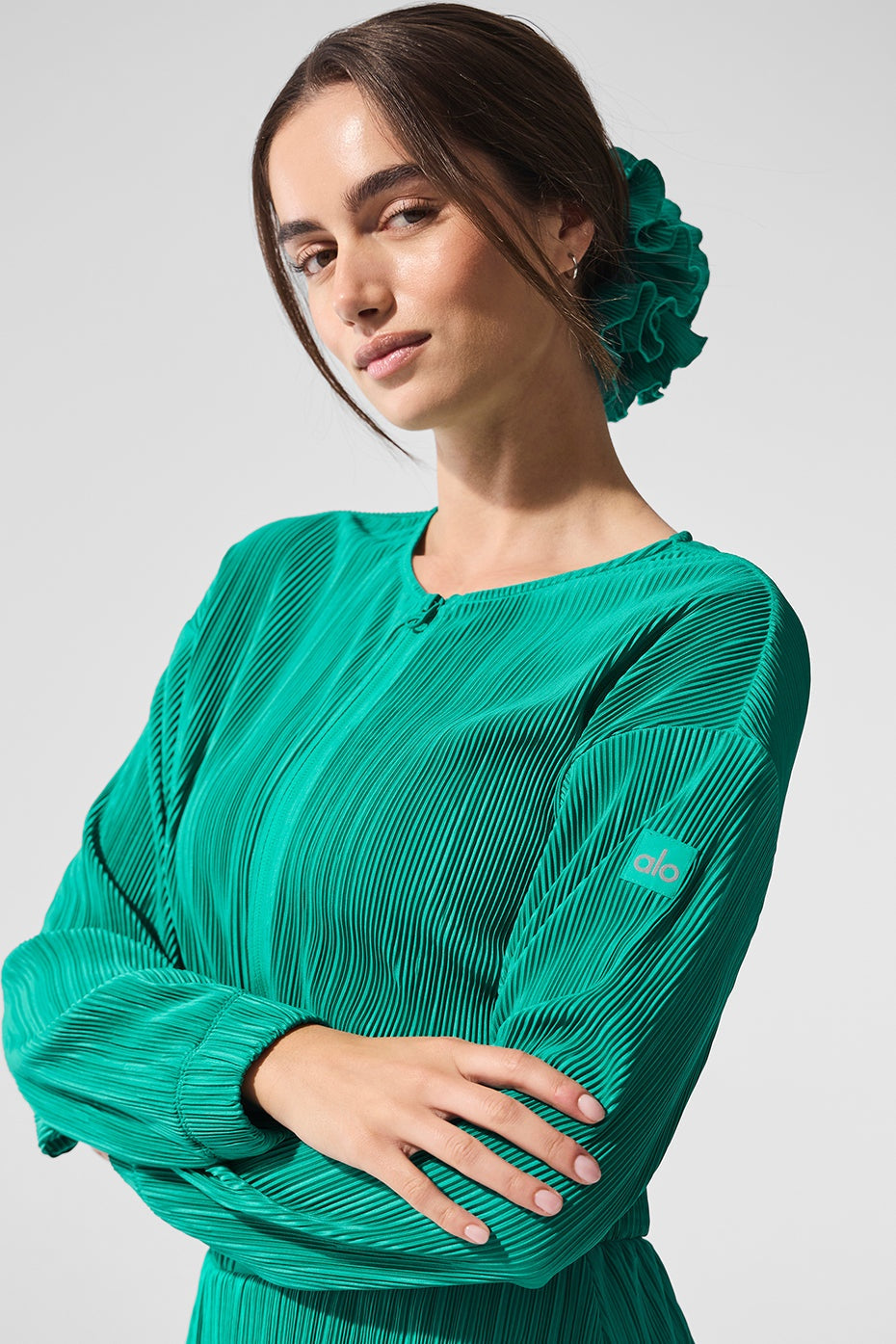 Cropped Micro Plisse Jacket - Spruce Green
