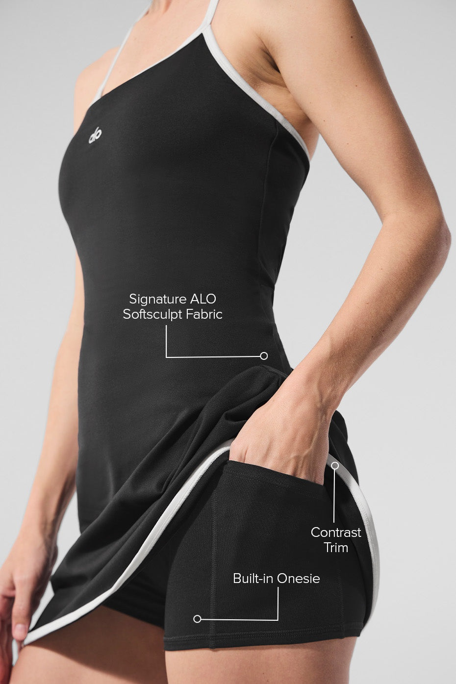 ALO Softsculpt Halter Tennis Dress - Black/White