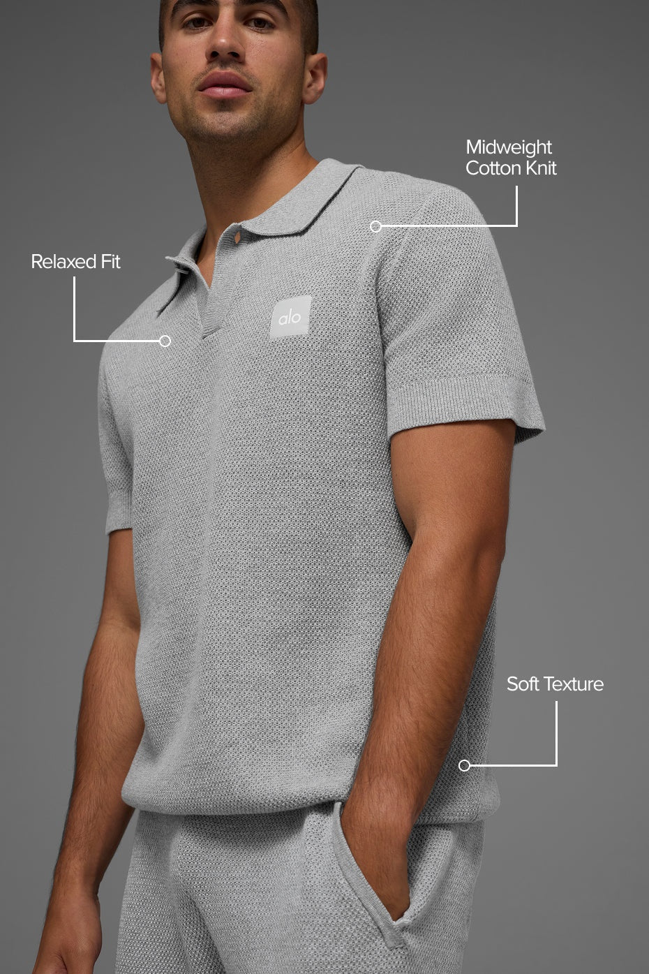 Sports Club Sweater Knit Polo - Athletic Heather Grey