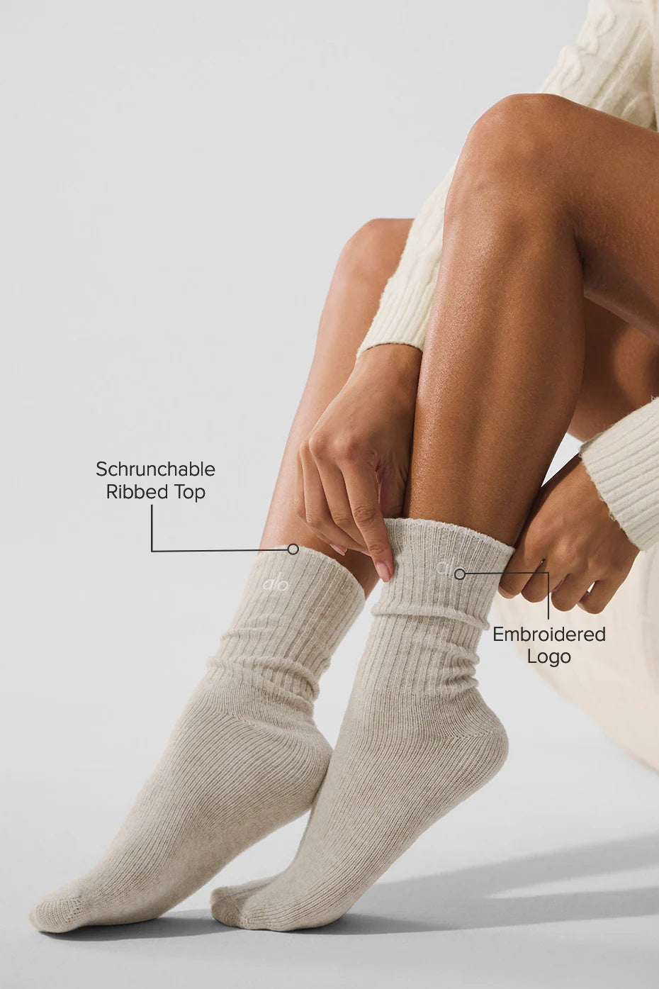 Unisex Wool Cashmere Light Frosted Sock - Winter Latte/Ivory