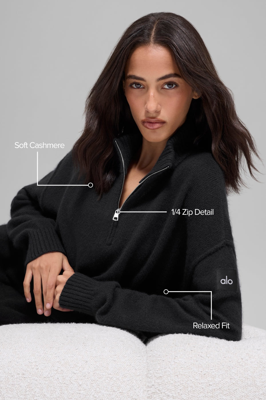 Wool Cashmere New Class 1/4 Zip Pullover - Black