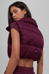 Cropped Gold Rush Puffer Vest - Burgundy