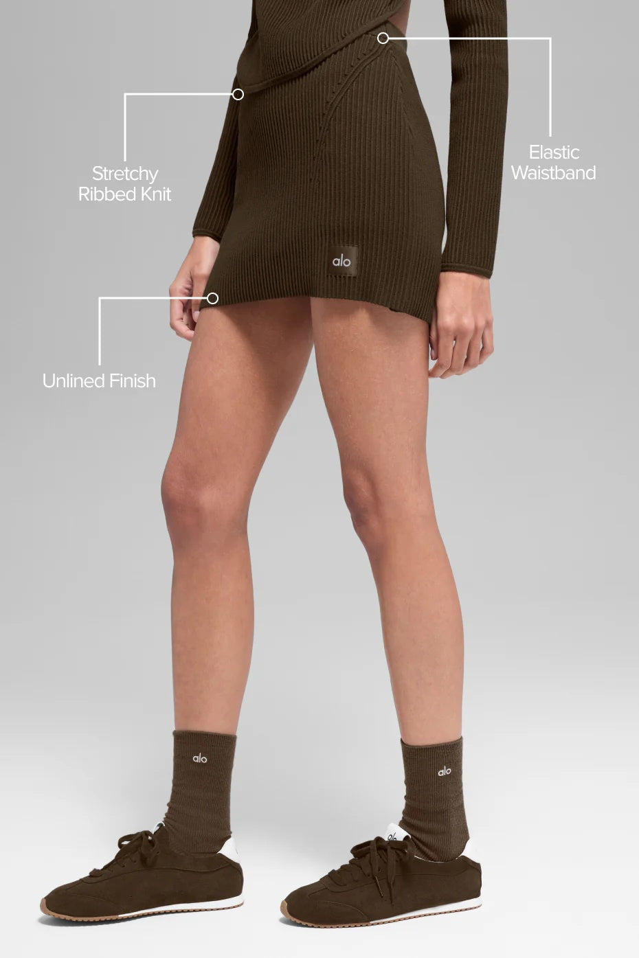 Denim Knit High-Waist Skirt - Espresso/Black