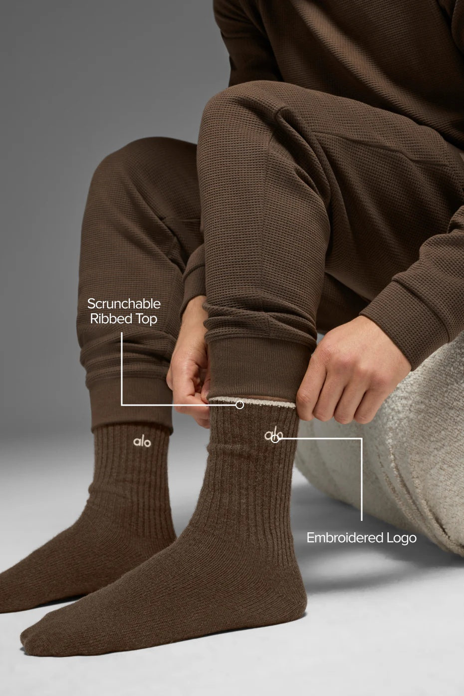 Unisex Wool Cashmere Light Frosted Sock - Espresso Heather/Ivory