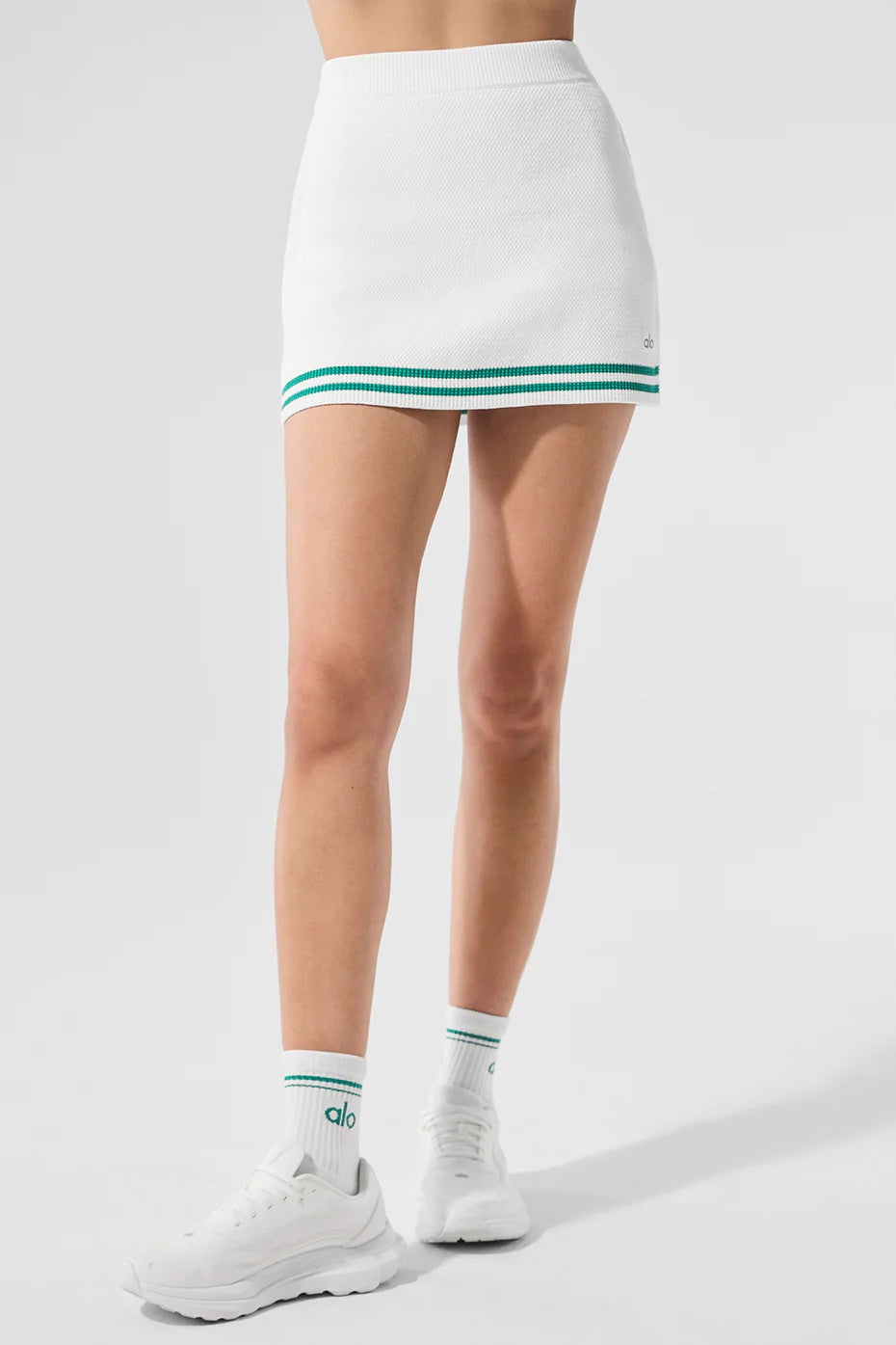 Tennis Club Sweater Knit Skirt - White/Spruce Green