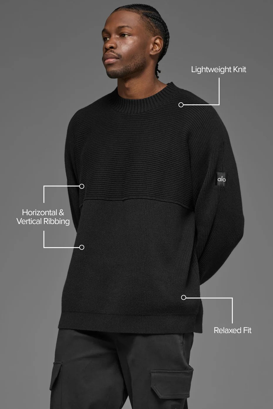 Domain Shift Rib Knit Sweater Crew - Black