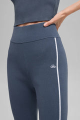 Ribbed Sweater Knit Highline Flare Pant - Bluestone/White