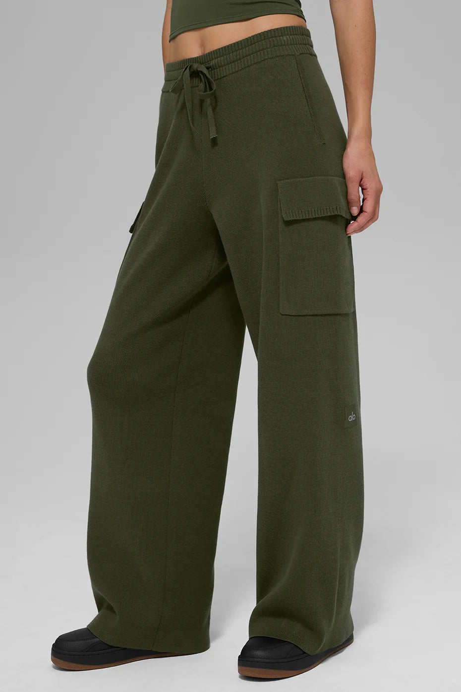 Scholar Knit High-Waist Cargo Pant - Green Olive