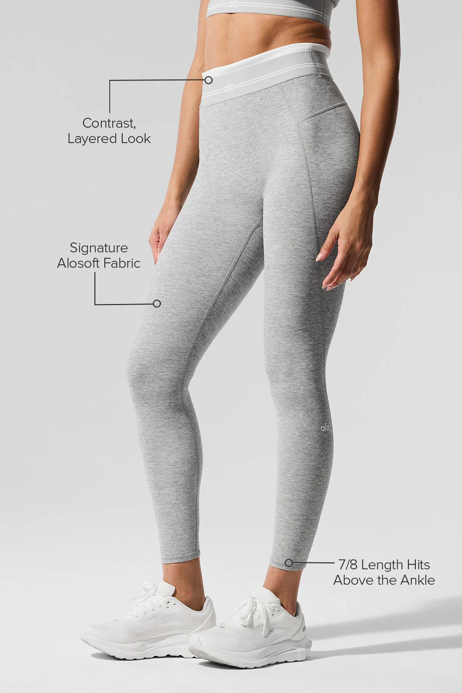Alosoft High-Waist 7/8 Better Together Legging - Athletic Heather Grey/White