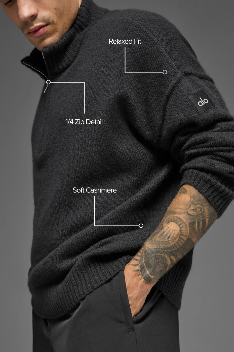 Wool Cashmere New Class 1/4 Zip Pullover - Black