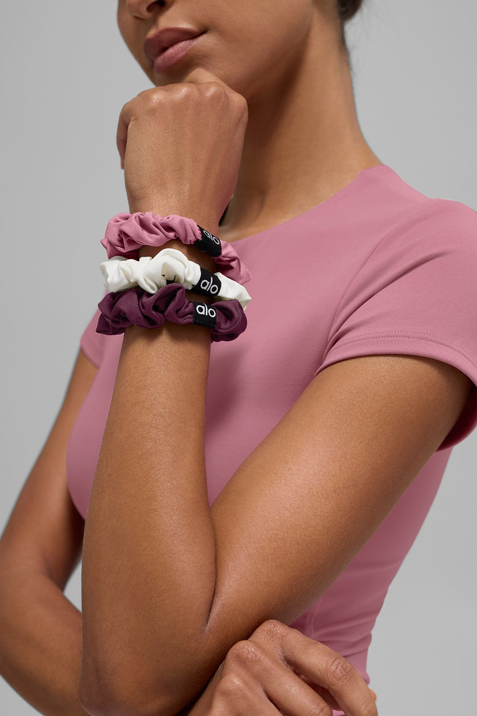 Fresh Mini Scrunchie (3-Pack) - Burgundy/Pink Wild Rose/Ivory