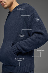 Textured Knit Hoodie - Navy