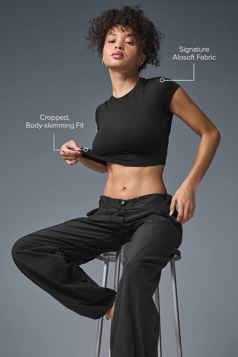 Alosoft Crop Finesse Short Sleeve - Black