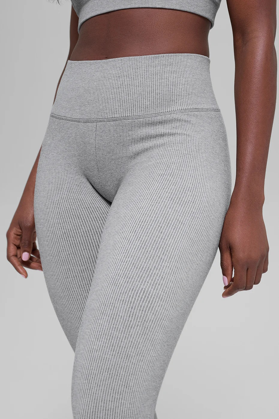 Seamless High-Waist Two Tone Rib Legging - Light Misty Grey Heather