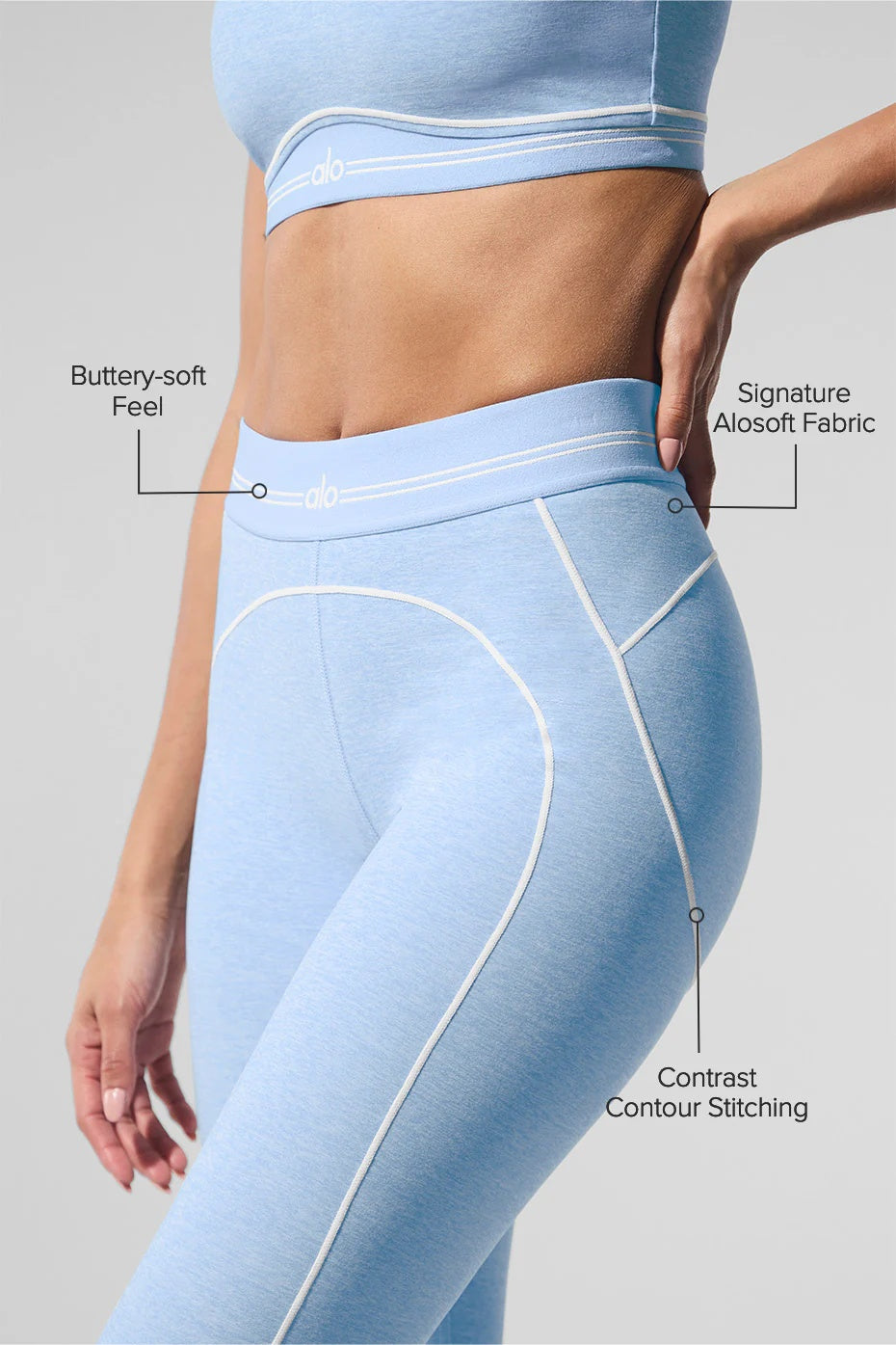 Alosoft High-Waist Heart Throb Legging - Seashell Blue Heather/White