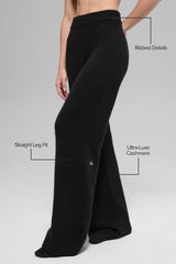 Wool Cashmere High-Waist New Class Wide Leg Pant - Black