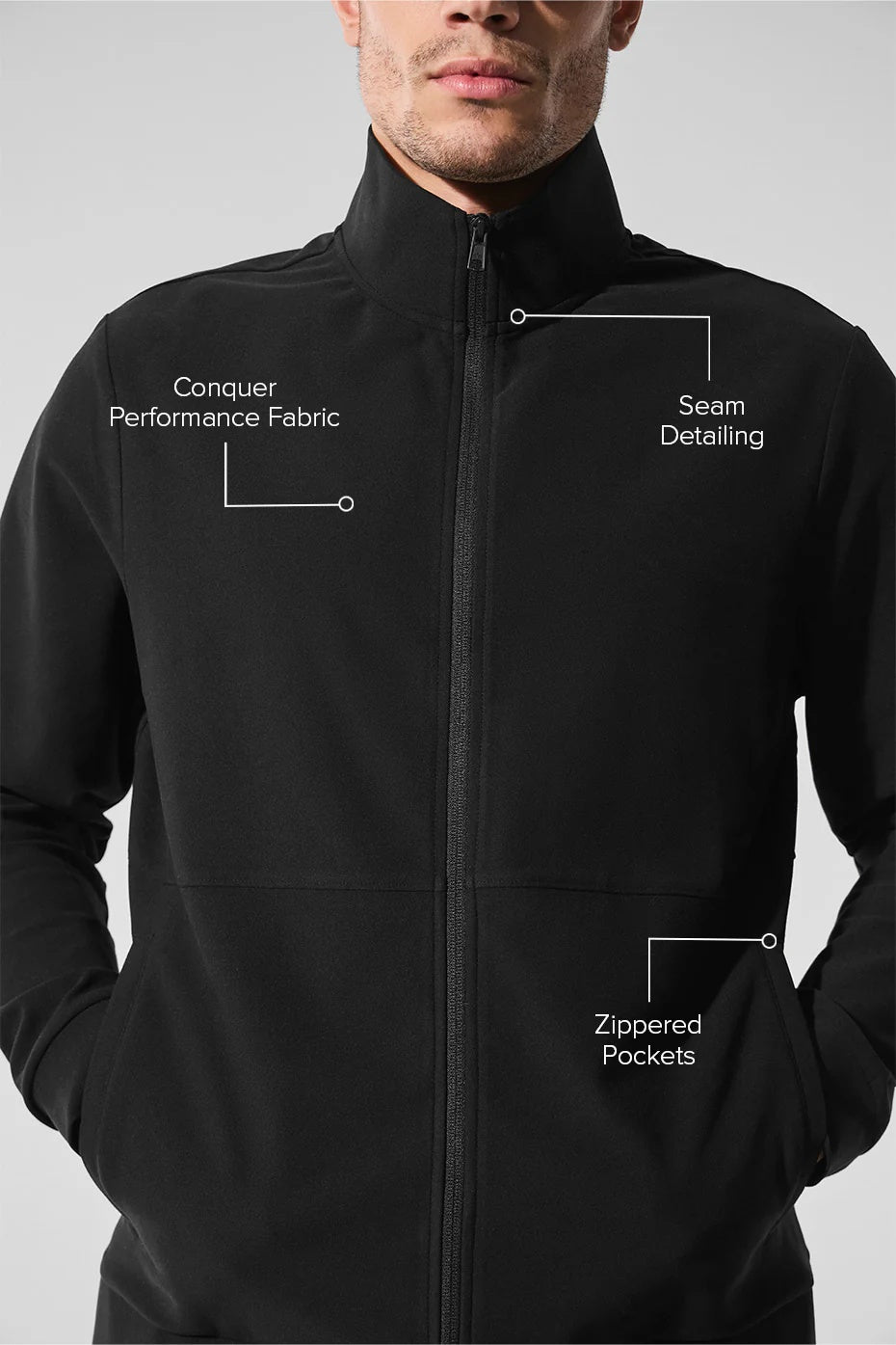 Conquer Max Mock Neck Full Zip - Black