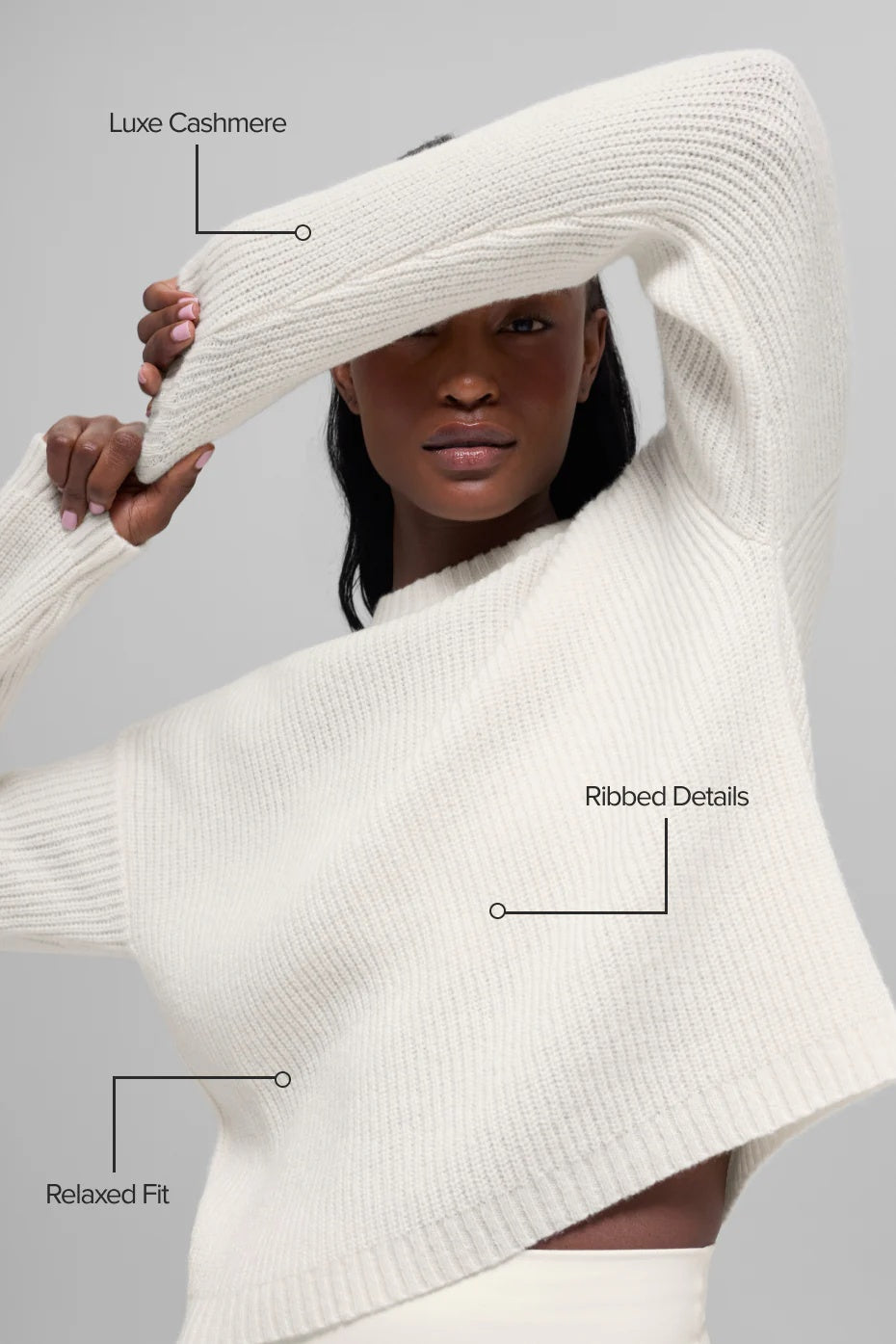 Wool Cashmere Ribbed Noble Crewneck Sweater - Ivory