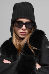 Cable Knit Winter Bliss Earflap Beanie - Black