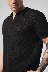 Open-Knit Polo - Black