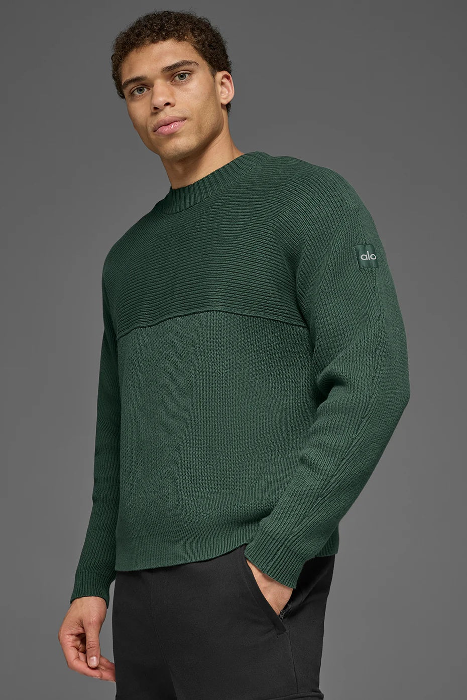 Domain Shift Rib Knit Sweater Crew - Clover Green