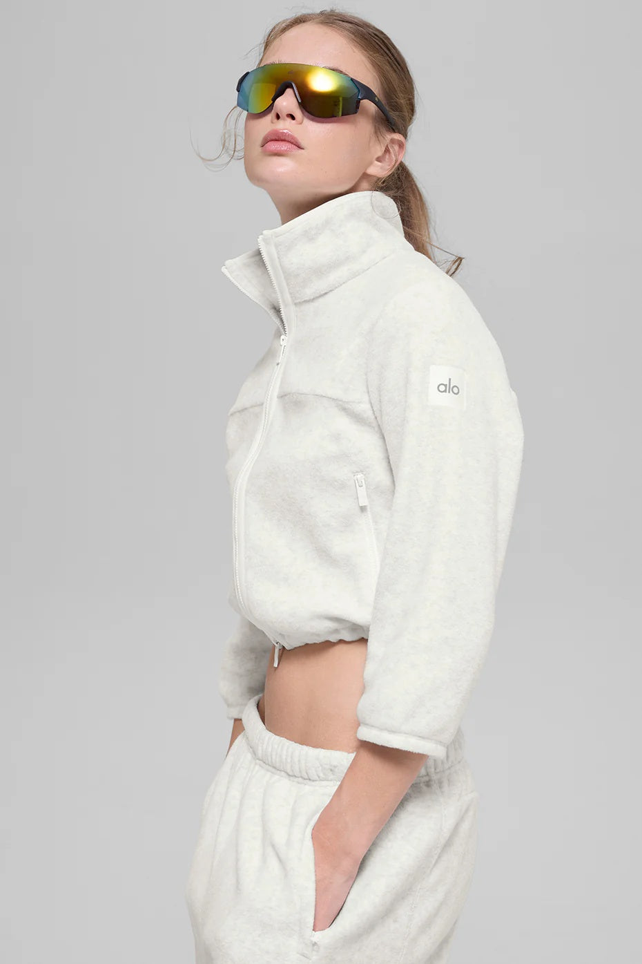 Polar Fleece Retreat Cropped Jacket - White Heather Grey