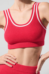 Tennis Club Sweater Knit Bra - Candy Red/White