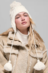 Cable Knit Winter Bliss Earflap Beanie - Ivory