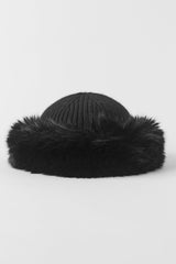 Courchevel Cashmere Faux Fur Beanie - Black