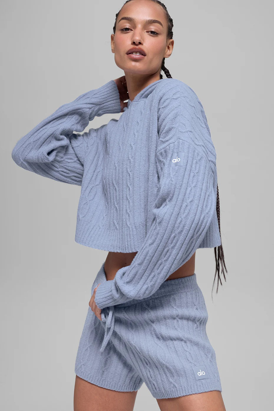 Cable Knit Winter Bliss Hoodie - Winter Frost