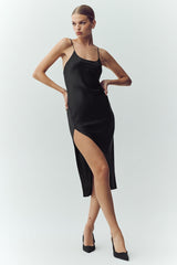 Silk Luminous Slip Dress - Black