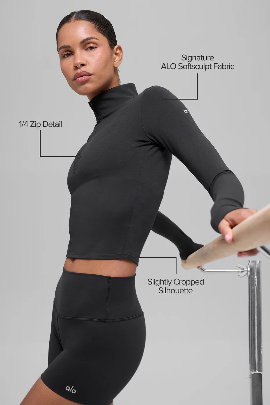 ALO Softsculpt Precision 1/4 Zip Long Sleeve - Black