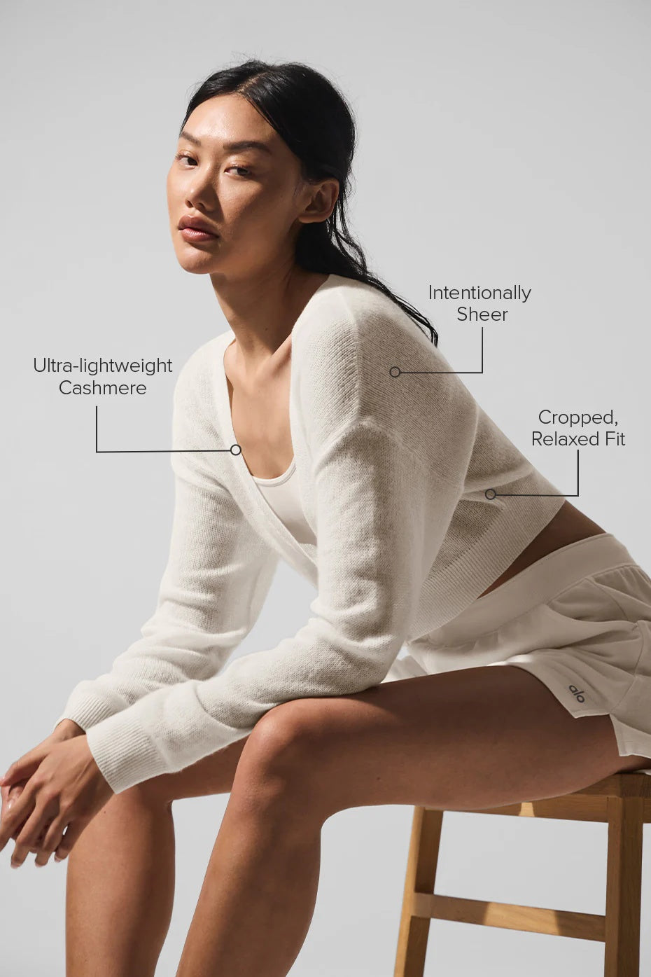 Sheer Cashmere Cropped Cardigan - Ivory