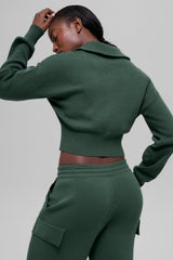 Scholar Knit Cropped Full Zip Jacket - Clover Green