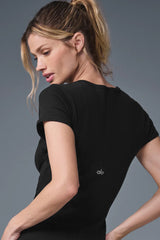 Goddess Ribbed Short Sleeve Dress - Black