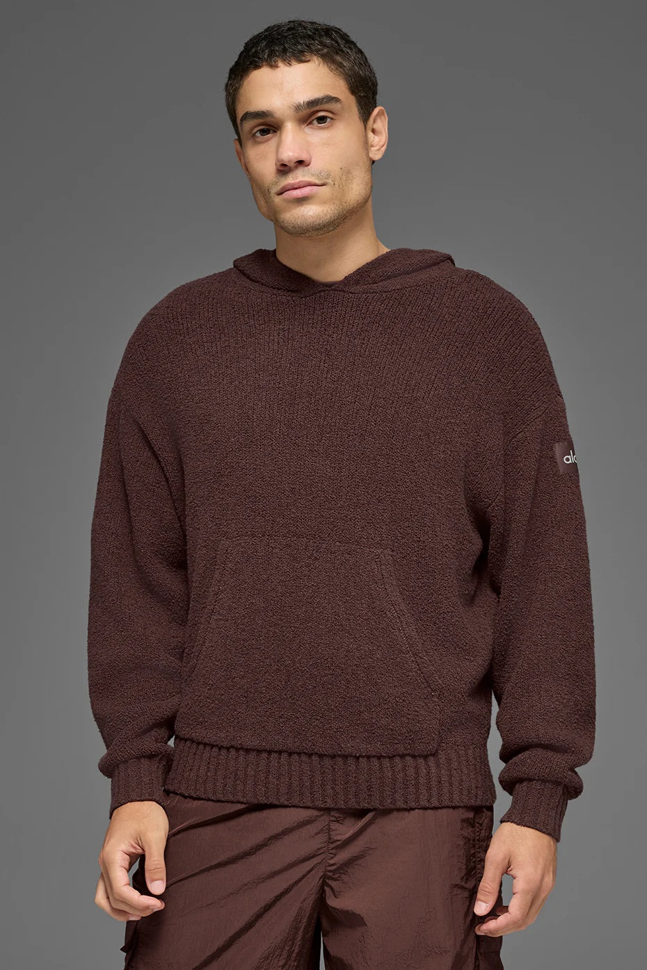 Textured Knit Hoodie - Brownstone
