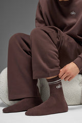 Unisex Half-Crew Throwback Sock - Brownstone/White