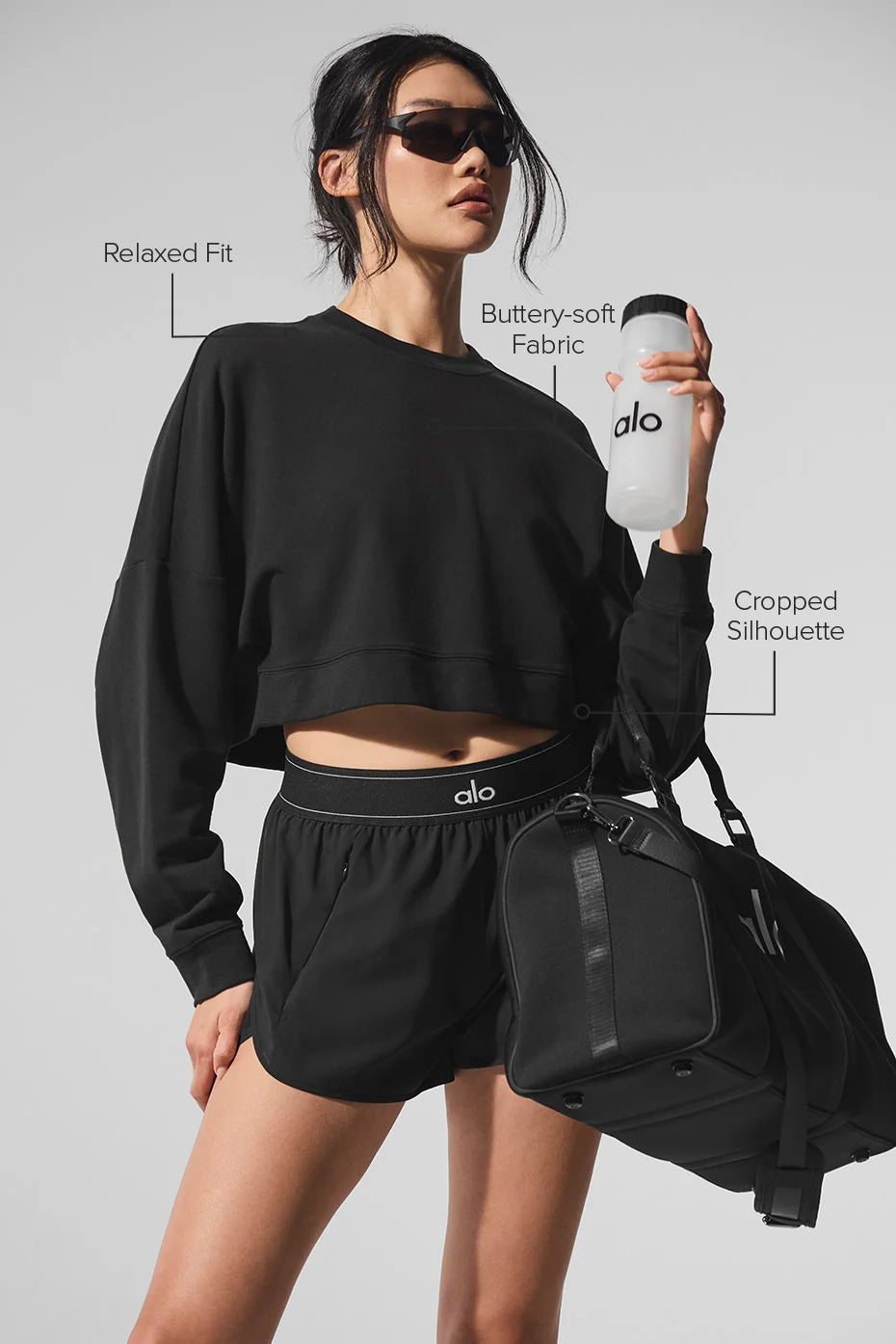 Cropped Sway Crew Neck Pullover - Black