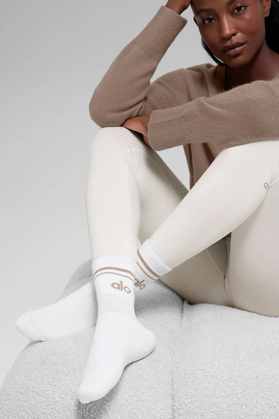 Unisex Half-Crew Throwback Sock - White/Chai Latte