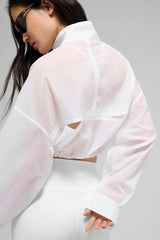 Cropped 1/4 Zip Aerial Pullover - White