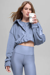 Ribbed Velour Cropped Mountain Side Jacket - Winter Frost